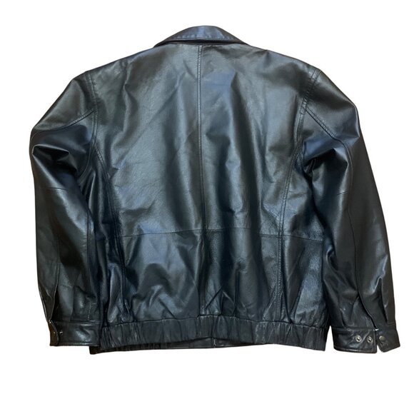 Black Classic Leather Bomber Jacket Elastic Waist Mens Sz XL By Junction West - Picture 3 of 9